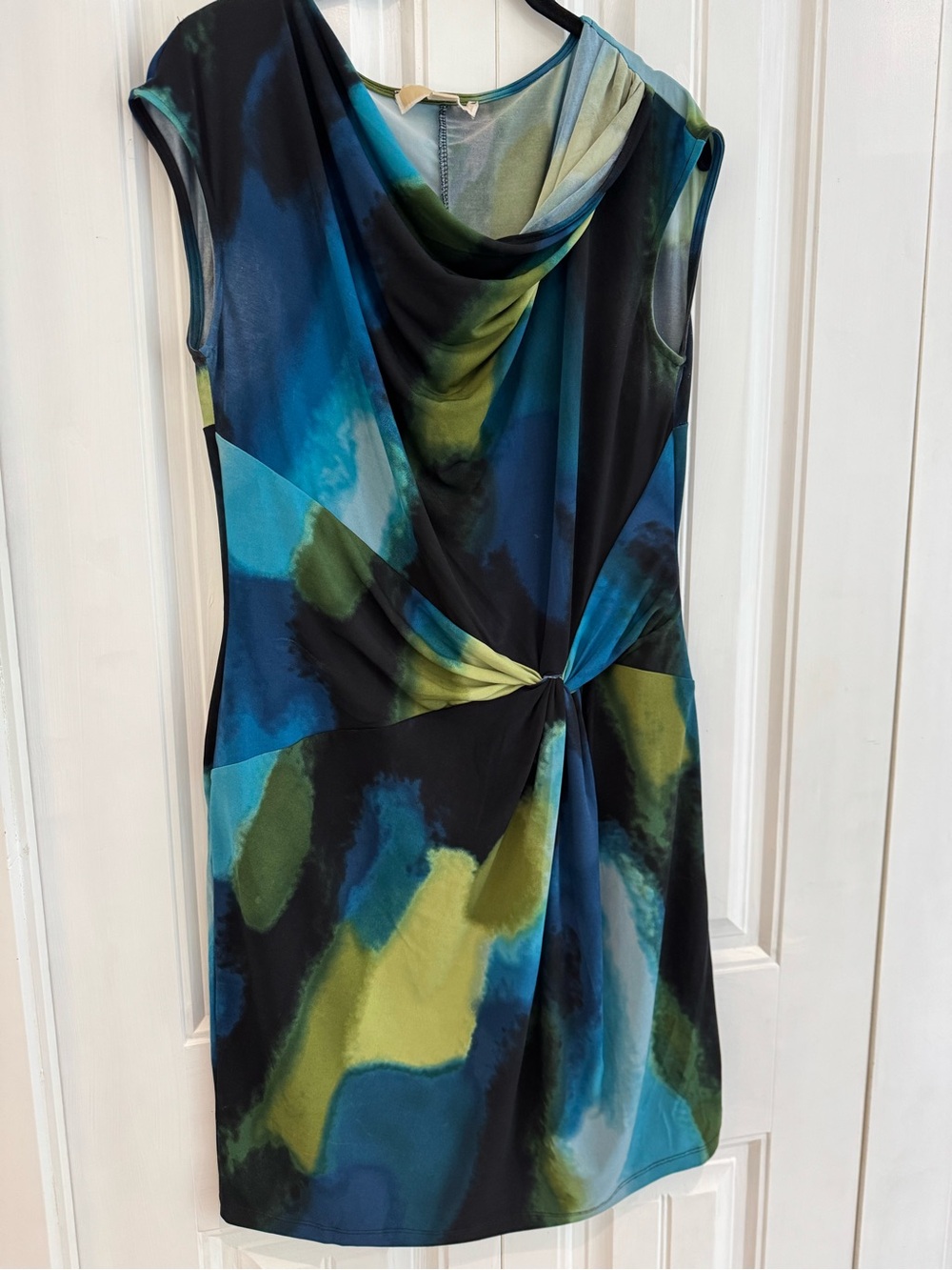 MICHAEL Michael Kors Black, Blue & Green Knot-Detail Midi Dress